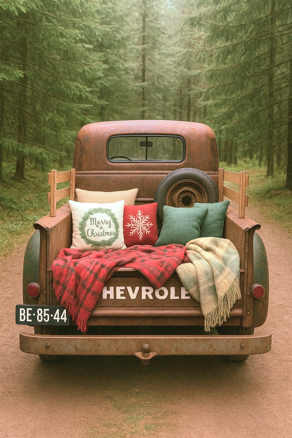 Kerst mini fotoshoot gezin familie pickup truck bos chevrolet gezinsshoot goedkoop friesland flevoland